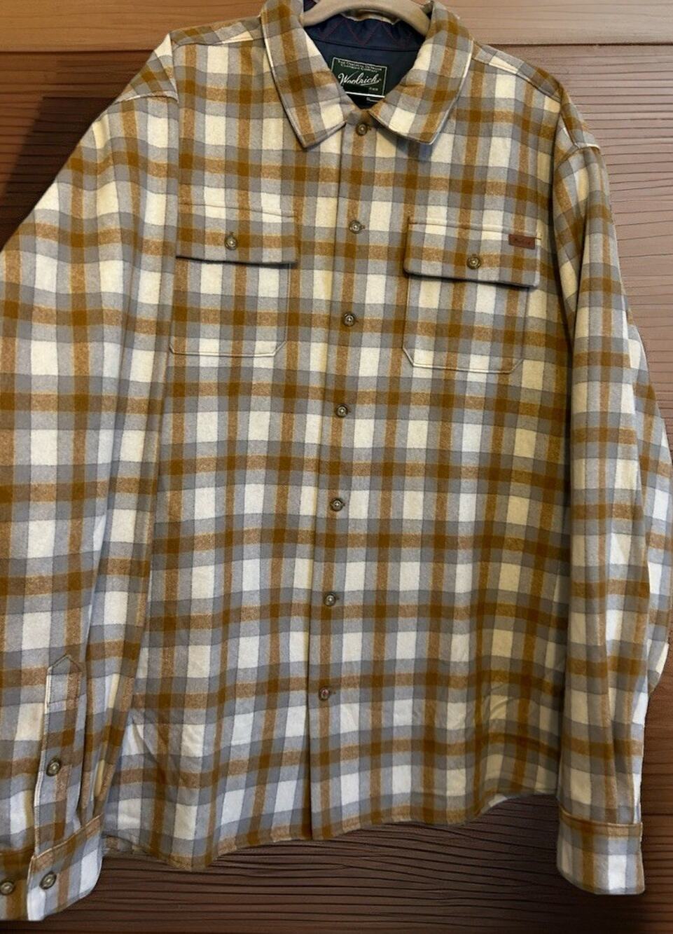VTG WOOLRICH WOOL flannel jacket Plaid Camp Shirt Utility Work Gorp USA Heavy XL